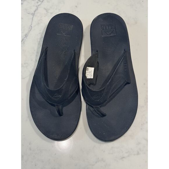 Reef Sandals Mens 11 Black Fanning Bottle Opener Flip Flop Slip On Casual Thong - Picture 1 of 7